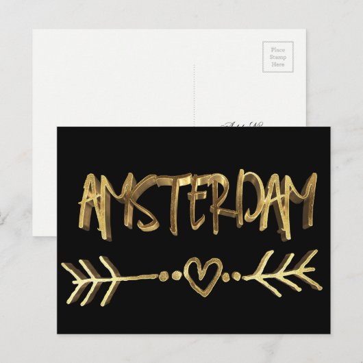Amsterdam Dutch Love Elegant Black Gold Typografie Briefkaart (Voorkant / Achterkant)