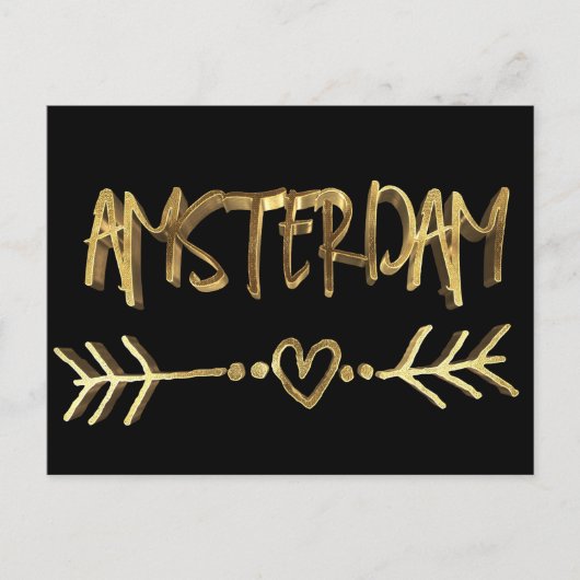 Amsterdam Dutch Love Elegant Black Gold Typografie Briefkaart (Voorkant)
