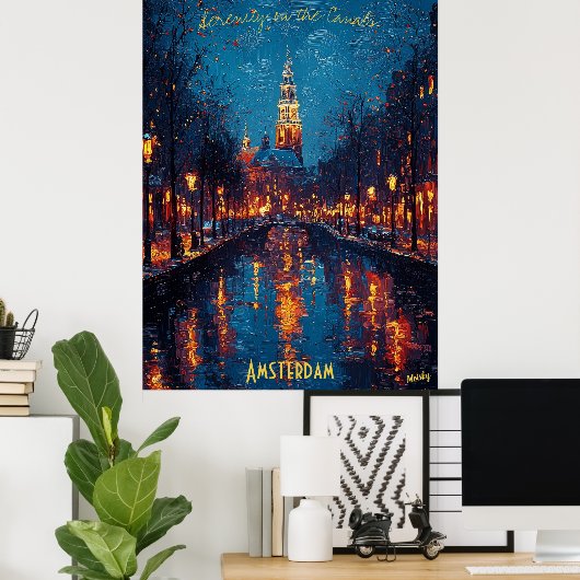 Amsterdam Evenings - Reflecties van sereniteit Poster (Thuiskantoor)