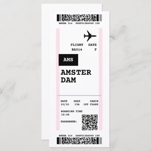 Amsterdam Flight en Amsterdam Boarding Pass (Voorkant / Achterkant)