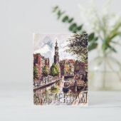 Amsterdam, gebouwen en stadshaven. Vintage Briefkaart (Staand voorkant)