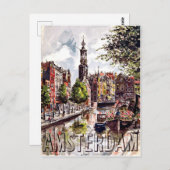Amsterdam, gebouwen en stadshaven. Vintage Briefkaart (Voorkant / Achterkant)