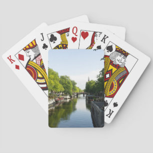 Amsterdam gracht met woonschepen Reis fotografie Pokerkaarten