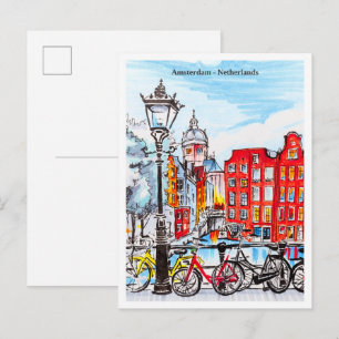 Amsterdam Gracht Nederland Schets Briefkaart