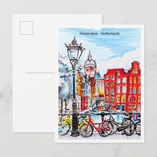 Amsterdam Gracht Nederland Schets Briefkaart (Voorkant / Achterkant)