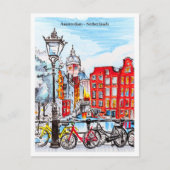 Amsterdam Gracht Nederland Schets Briefkaart (Voorkant)