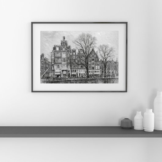 Amsterdam Gracht Stadsgezicht – Handgetekende Sche Poster