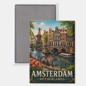 🧲 Amsterdam Grachten Vakantieherinnering Nederlan Magneet (Voorkant / Achterkant)