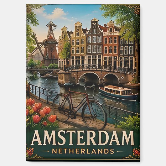 🧲 Amsterdam Grachten Vakantieherinnering Nederlan Magneet (Voorkant)