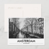 Amsterdam Grachtenboten Zwart & Wit Briefkaart (Voorkant / Achterkant)