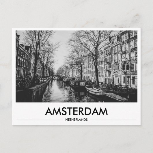 Amsterdam Grachtenboten Zwart & Wit Briefkaart (Voorkant)