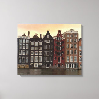 Amsterdam Grachtenhuizen bij Zonsondergang Canvas Afdruk