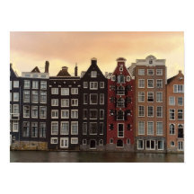 Amsterdam Grachtenhuizen bij zonsondergang