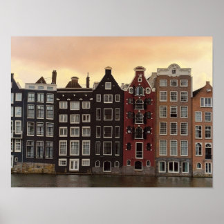 Amsterdam Grachtenhuizen bij zonsondergang Poster