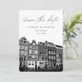 Amsterdam Grachtenhuizen Foto Save the Date Kaart (Staand voorkant)