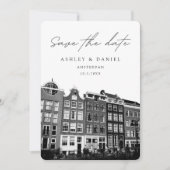 Amsterdam Grachtenhuizen Foto Save the Date Kaart (Voorkant)