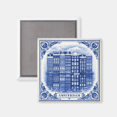 Amsterdam grachtenhuizen magneet in Delfts Blauw s (Voorkant / Achterkant)