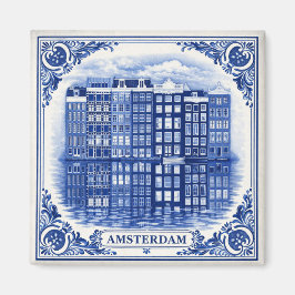 Amsterdam grachtenhuizen magneet in Delfts Blauw s