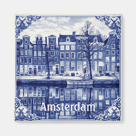 Amsterdam grachtenhuizen vierkante magneet