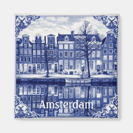 Amsterdam grachtenhuizen vierkante magneet (Voorkant)