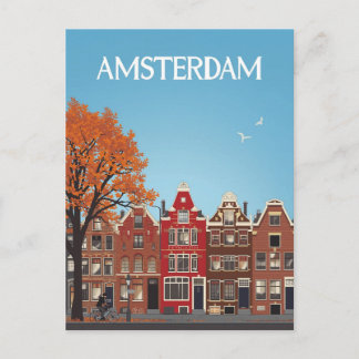 Amsterdam Grachtenhuizen Vintage Reis Kunst Briefkaart