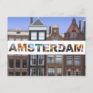 Amsterdam grachtenpanden Nederlandse reisfoto's Briefkaart