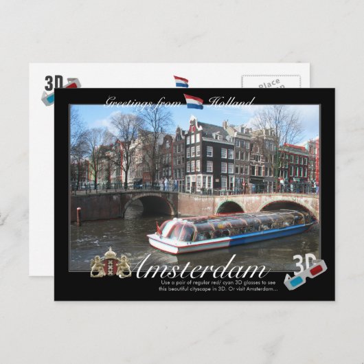 Amsterdam Holland 3D Anaglyph Briefkaart (Voorkant / Achterkant)