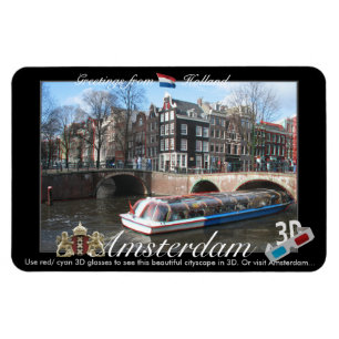 Amsterdam Holland 3D Uitzicht Anaglyph Magneet
