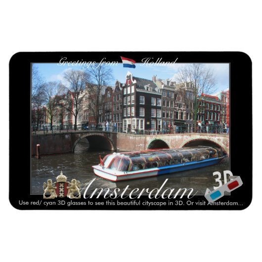 Amsterdam Holland 3D Uitzicht Anaglyph Magneet (Horizontaal)
