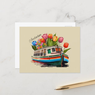 Amsterdam Holland Boat Travel Briefkaart