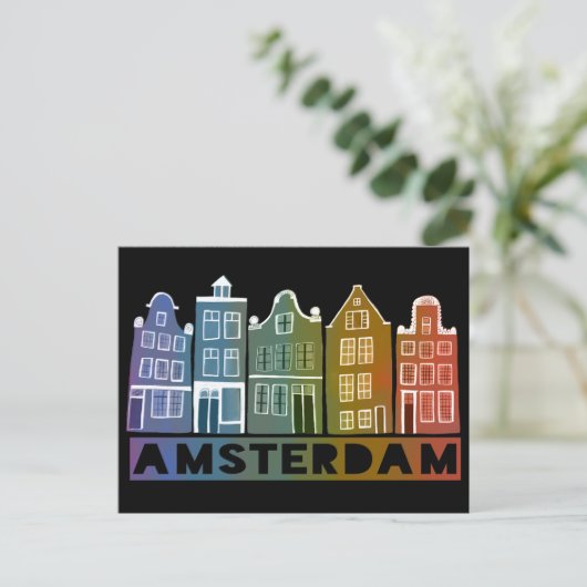 Amsterdam Holland Canal Houses Travel Colorful Briefkaart (Staand voorkant)