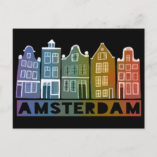 Amsterdam Holland Canal Houses Travel Colorful Briefkaart (Voorkant)