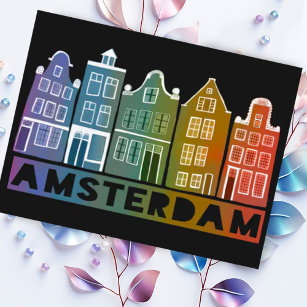 Amsterdam Holland Canal Houses Travel Colorful Briefkaart