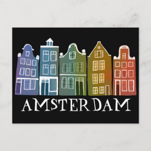 Amsterdam Holland Canal Houses Travel Colorful Briefkaart
