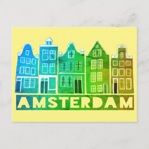 Amsterdam Holland Canal Houses Travel Colorful Briefkaart