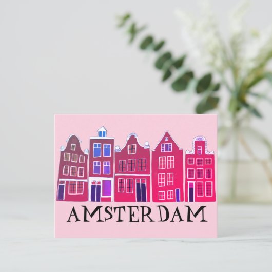Amsterdam Holland Canal Houses Travel Europe Briefkaart (Staand voorkant)