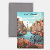 Amsterdam Holland Canal Uitzicht Magneet (Voorkant / Achterkant)