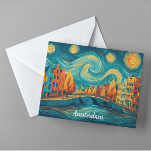 Amsterdam Holland Kanaal Olie Schilderij Briefkaart