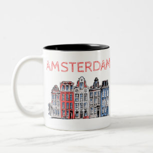 Amsterdam Holland Leaning Houses Tweekleurige Koffiemok