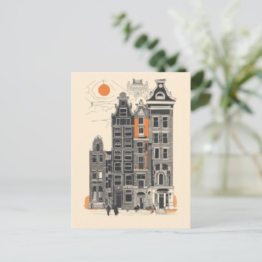 Amsterdam Holland Oude Straat Huizen Reizen Kunst Feestdagenkaart (Staand voorkant)