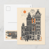 Amsterdam Holland Oude Straat Huizen Reizen Kunst Feestdagenkaart (Voorkant / Achterkant)