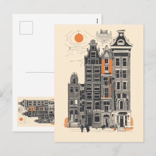 Amsterdam Holland Oude Straat Huizen Reizen Kunst Feestdagenkaart (Voorkant / Achterkant)