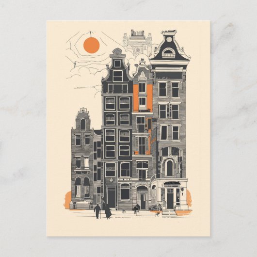 Amsterdam Holland Oude Straat Huizen Reizen Kunst Feestdagenkaart (Voorkant)