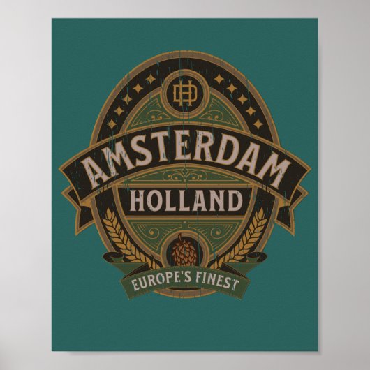 Amsterdam holland retro label bierdistans poster (Voorkant)