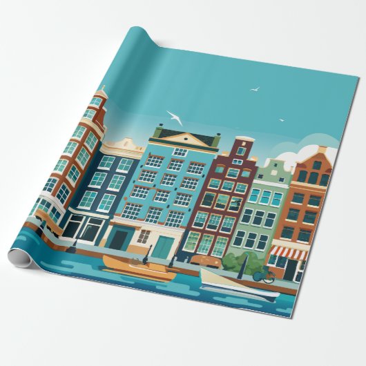 Amsterdam Holland-thema Nederlandse Architectuur Cadeaupapier (Uitgerold)
