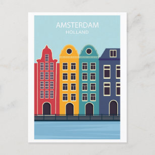 Amsterdam Holland Vintage Kleurrijke grachtenpand Briefkaart