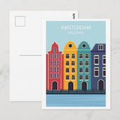 Amsterdam Holland Vintage Kleurrijke grachtenpand Briefkaart (Voorkant / Achterkant)