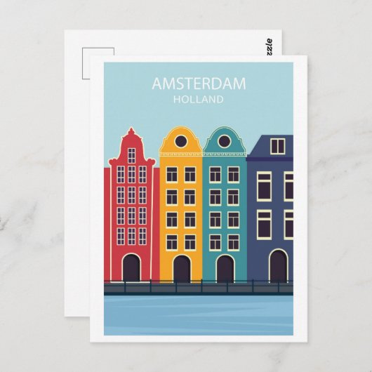 Amsterdam Holland Vintage Kleurrijke grachtenpand Briefkaart (Voorkant / Achterkant)