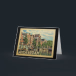 Amsterdam Holland Vintage Travel Kaart<br><div class="desc">Het Amsterdam Holland-ontwerp in Vintage Travel-stijl met een kalm Nederlands kanaal.</div>