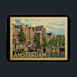 Amsterdam Holland Vintage Travel Magneet<br><div class="desc">Het Amsterdam Holland-ontwerp in Vintage Travel-stijl met een kalm Nederlands kanaal.</div>